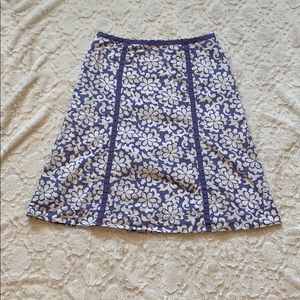 Purple and White Boden floral cotton skirt.
